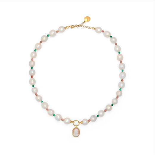 Pearl and porcelain cameo statement necklace by Vintouch